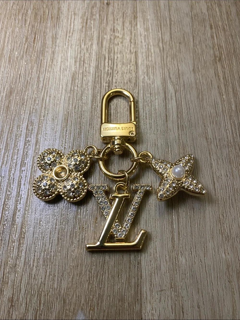 Louis Vuitton Blooming Flowers Bag Charm Crystal Gold Pearl Accents